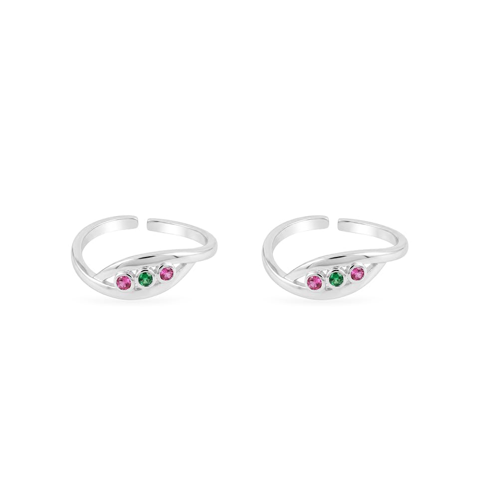 Pure 925 Silver Ruby Emerald Wave Toe Rings for Women-image-37