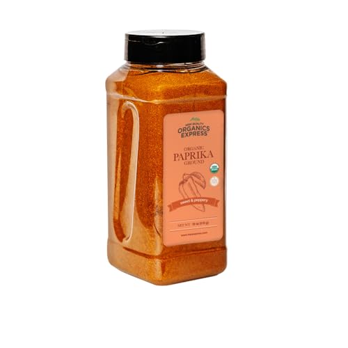 HQOExpress Organic Paprika – Non GMO, Kosher, USDA Certified Organic Ground Paprika Powder – Sweet and Mildly Spicy Seasoning for Soups, Chilis, Sauces and Stews, 18 oz. Chef Jar