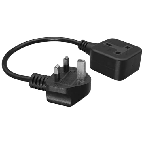 TEWOXIN UK Plug Extension Lead 0.3M Short Power Cable 13A BS1363 for Neat TV Wall & PC Desk Cable Management Close-to-Wall Use (0.3M/0.98ft UK Power Extension Cable)