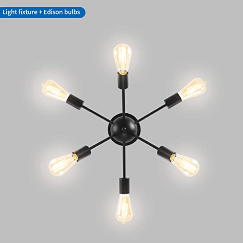 Anwio Sputnik Chandeliers 6-Light, Semi Flush Mount Vintage Classic Industrial Ceiling Light, Modern Hanging Pendant Lighting For Kitchen Island Dining Room Hallway, Black #TOP2
