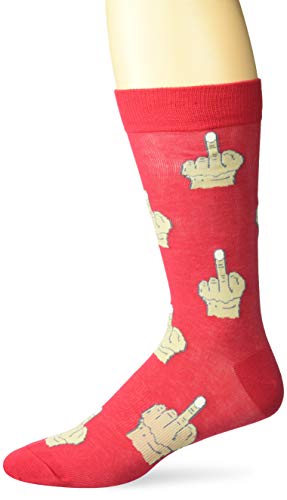 K. Bell Men s Pop Culture Novelty Crew Socks, Middle Finger (Red), Shoe Size: 6-12