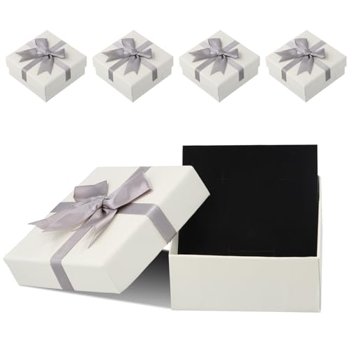 4 Pcs Cajas de Regalo de Joyería de Cartón, 9 x 9 x 4cm Cajitas Regalo de Papel para Joyas, Cajas de Embalaje Pequeñas para Pendientes, Cajas de Presentación Cuadradas para Anillos/Collares/pulseras