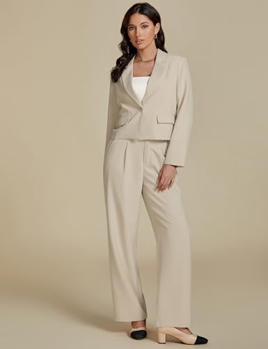 luvamia Suits for Women 2 Piece Sets Business Casual Outfits Dressy Cropped Blazer Wide Leg Pants Suit Office Work2