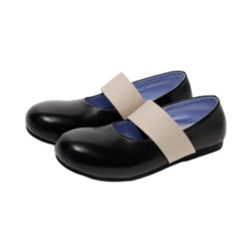 Women's Mary Jane Shoes Genuine Leather Round Toe Elastic Strap Comfortable Cute Retro Elegant Flats Casual Daily