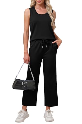 WIHOLL Two Piece Sets for Women Casual Travel Vacation Outfits Summer Wide Leg Pants Lounge Sets2