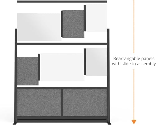 Stand Up Desk Store Expanse Modular Wall | 70\'\' x 70\'\' Wall | Expandable Partition Room Divider with Rearrangeable Frosted Acrylic & Sound Absorbent Panels (Black Frame)
