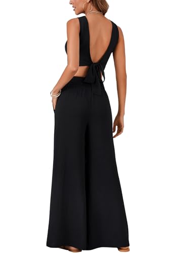 Vrtige Women's Black 2 Piece Outfits: Stylish Backless Crop Top and Wide Leg Pants Set in X-Large - Image 5