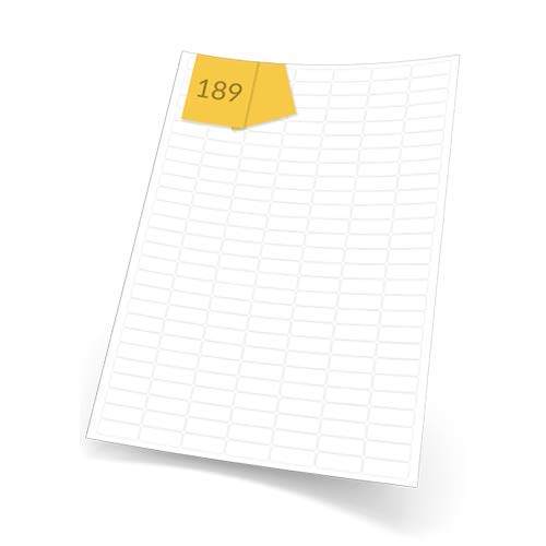 A4Labels Gloss White Paper Labels for Laser Printers, 189 Rectangle Glossy Labels Per A4 Sheet, 100 Sheets of 25 x 10mm, 18,900 Laser Gloss Labels