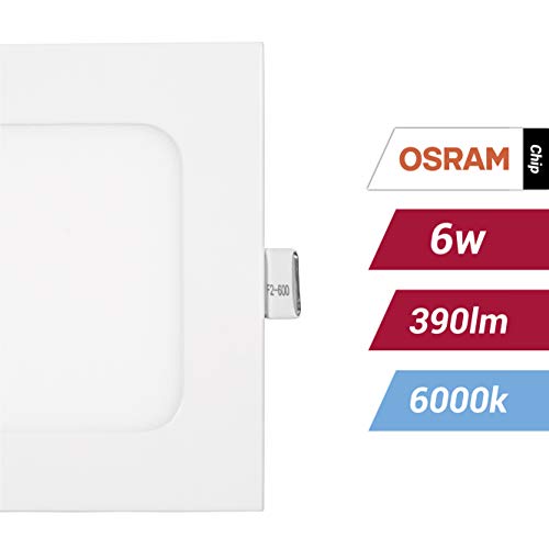 POPP- Set di 2 faretti LED ultra piatto quadrato bianco, illuminazione LED plafoniera Techo6 W, 9 W, 12 W, 18 W, 24 W, 6000 K, 4000 K, chip OSRAM 6W 6000K