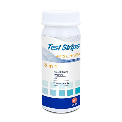 50 Stück Pool Teststreifen,Teststreifen Pool 3-In-1,Pool Und,Messgerät Tester Wassertester,Wasser Strips,Digital Pooltester,Messstreifen Test für Ph-Wert/Härte/Freies Chlor/Alkalinität/Basen
