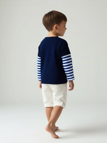 Image of Unique Baby Boys Shirts for Kids and Toddlers Striped Layered Long Sleeve with Embroidery