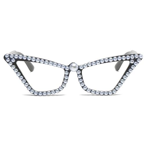 Trendy Cat Eye Rhinestone Sunglasses for Women 90s Styles Bling Pearl Sun Glasses Oversized Disco Party Accessory