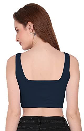 Image of THE BLAZZE 1044 Women's Cotton Basics Sexy Solid Square Neck Slim Sleeveless Saree Readymade Saree Bra Blouse Crop Top T-Shirt for Women
