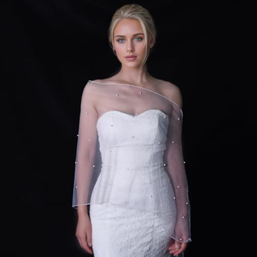 Pearl Bridal Shawl Soft Tulle Evening Dress Shawl Bridal Scarf Wedding Wraps Women Fashion Capes3