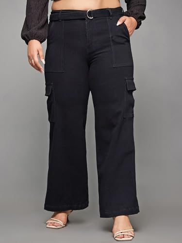 Image of Miss Chase A+ Women's High Rise Regular-Length Stretchable Denim Wide-Leg Shaping Jeans