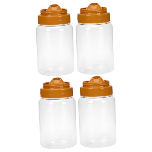 LABRIMP 4Pcs Honey Holder with Reflux Inlet Transparent Plastic Food Storage Jars for Kitchen Canisters for Easy Dispensing of Syrups and Extracts