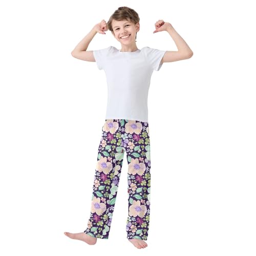 J JOYSAY Blossom Foliage Dark Purple Pajamas Pants Soft Long Pajama Bottoms Lounge Sleep Pants Size S-XL3