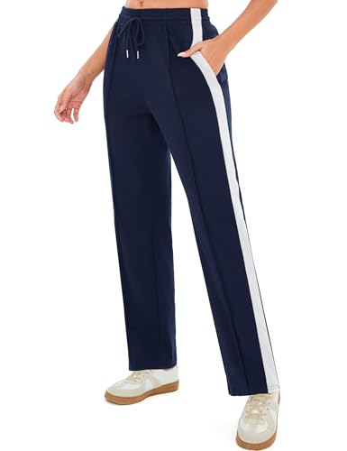 Terecey Damen Jogginghose Baumwolle Freizeithose, Sporthose Lang Trainingshose mit Taschen Yogahose Weites Bein Geradem Bein Hose fur Running Fitness Läuft Gym S-XXL