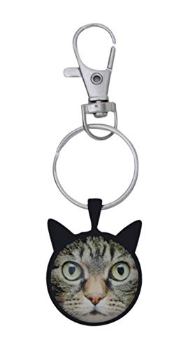 Preisvergleich Produktbild Schlüsselanhänger, Taschenschmuck, Cabochon, Tigerkatze, mit Ohr + Karabinerhaken