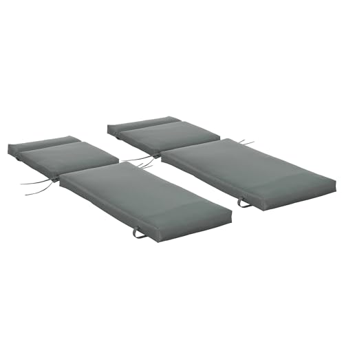 Outsunny Pack 2 Cojines para Tumbona 196x55x8 cm Colchoneta para Tumbona Acolchado Colchón para Silla de Jardín Terraza Balcón Gris