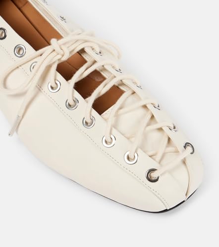 Women's Leather Ballet Flats, Square Closed Toe Lace-Up Flat Shoes, Fashion Dress Work Comfort Slip On Shoes with Elastic Backstrap2