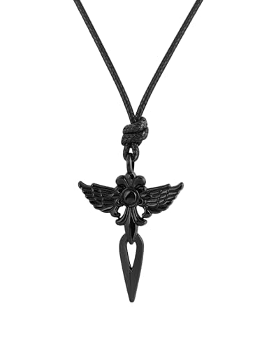 HAQUIL Gothic Black Angel Wing Dagger Necklace, Faux Leather Cord, Goth Jewelry Gift for Men and Women