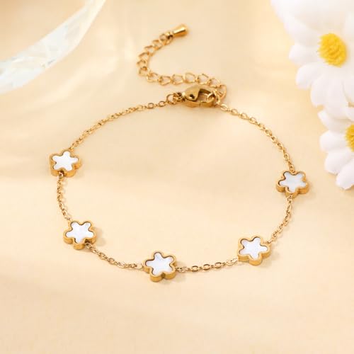 Image of 18K Gold Plated Stainless Steel Dainty Charms Colorful Crystal Birthstone Bracelet Minimalist Cute Jewelry for Women