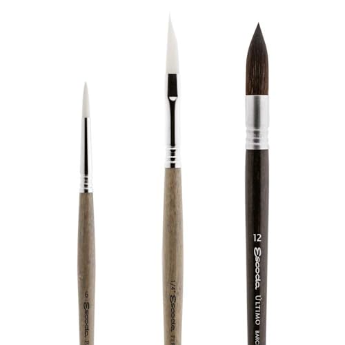 Image of Escoda | Watercolour | Artist Set Julia Barminova | Size 6,1 /4,12 | 3 Brushes | Synthetic White Toray + Tendo | Round Pointed + Dagger Striper + Round mop