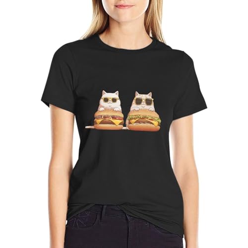 Black and White Funny Cat Print Tees for Women Summer 2025 Fashion Unisex Vintage Cotton Soft Loose Shirts