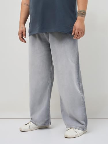 Image of Urbano Plus Men's Loose Baggy Fit Heavy Washed Faded Denim Jeans Non-Stretchable