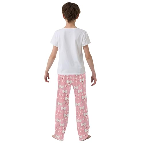 Bows Flowers Long Pajama Pants Elastic Waist PJ Bottoms with Pockets S A1132774