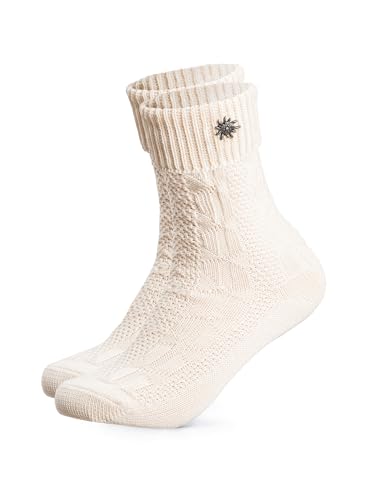 HerzSticht Damen Kurze Trachtensocken 1er Pack (Modell: Edelweiss), Trachtenstrümpfe Beige 39-42