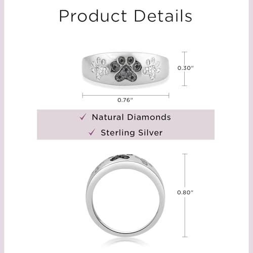 Jewelili Sterling Silver Treated Black and Natural White Round Diamond Accent Paw Ring3