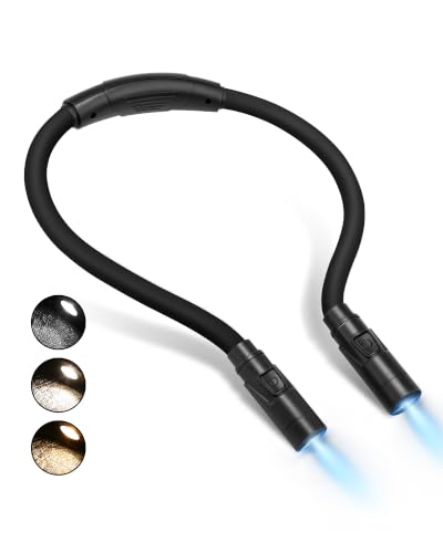 LUXJET Neck Book Light for Reading & Knitting - 3 Color and Dimmable | Stepless Dimming, Flicker-Free Eye Protection, Flexible & Bendable, Long Battery Runtime, Protable Lightweight