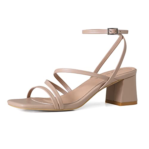 Image of Shoe'N Tale Strappy Heels for Women Low Chunky Block Heel Dress Shoes Square Open Toe Ankle Strap Heeled Sandals