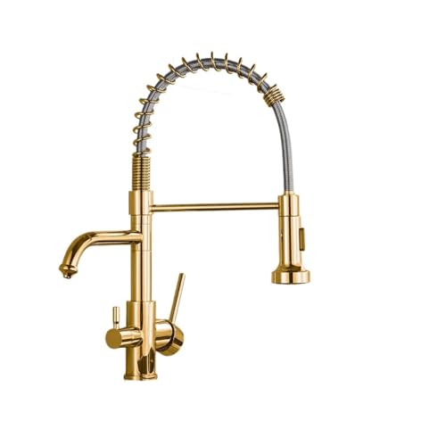 Robinet de cuisine pour eau filtrée double bec rotatif finitions or