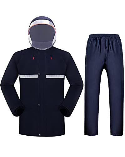 Motorcycle Rain Suit Waterproof Rain Jacket and Pants Set,rain Gear for Men Fishing,Women's Rain Suit,Navy,L