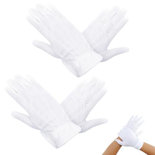 SWYSGS Gants blancs, avec bouton pression, taille unique, adulte, coutures brodées sur le dos de la main, Noël, Saint-Nicolas, carnaval, Halloween, fête à thème, déguisement, théâtre