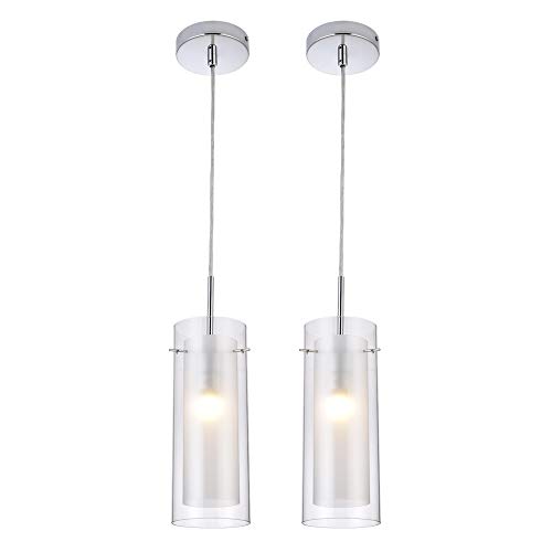 MonDaufie 2 Pack Cylinder Pendant Light with Clear and Frost Glass Hanging Pendant