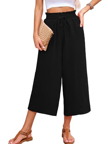 KORSIS Capri Pants for Women Wide Leg High Waisted Casual Summer Dressy Palazzo Vacation Beach Tie...