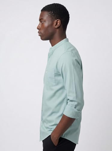 Image of Amazon Brand - INKAST Men's Cotton Blend Plain Solid Casual Shirt | Mandarin Collar | Full Sleeves | Regular Straight Fit | Office & Daily Casual Wear
