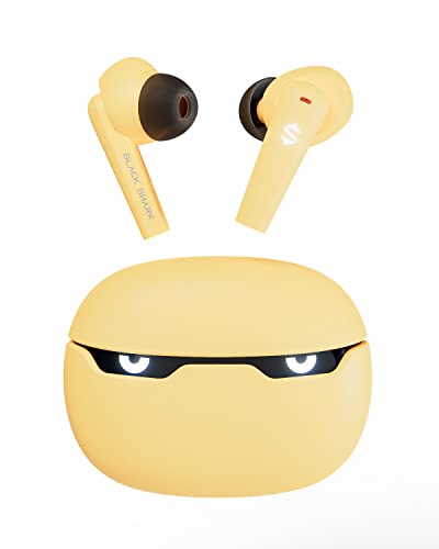 Black Shark Ecouteurs Bluetooth sans Fil avec Lumière LED Emoji, Ecouteurs Gaming avec ultra faible latence 45 ms, Dual Mode, Bluetooth 5.1, Autonomie de 24h,Indice d’Étanchéité IPX5,Lucifer T10 Jaune Cover