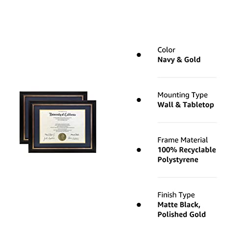 Onuri - Luxurious Diploma Frames - Classic Design For College Graduation Diploma, Business Document, And Certificate Frames - 2 Packs (11X14, Navy & Gold) #TOP6