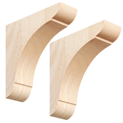 Image of Vercraft 2 Pcs Wood Corbels Wooden Shelf Brackets, Unfinished Paintable Bracket with Hanging Hook for Doorway Countertop Kitchen Cabinet Book Shelves, Rubber Wood (8 x 8 x 1.75 Inches)