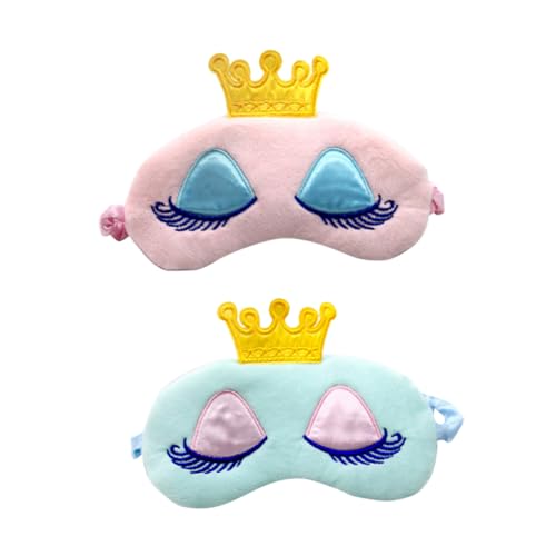 POPETPOP 2個マルチカラー 漫画風コッアイパッチ 睛眼デザイン 睡眠用アイマスク 目隠し 遮光 旅行 家用 クラウン柄 ブルー ピンク