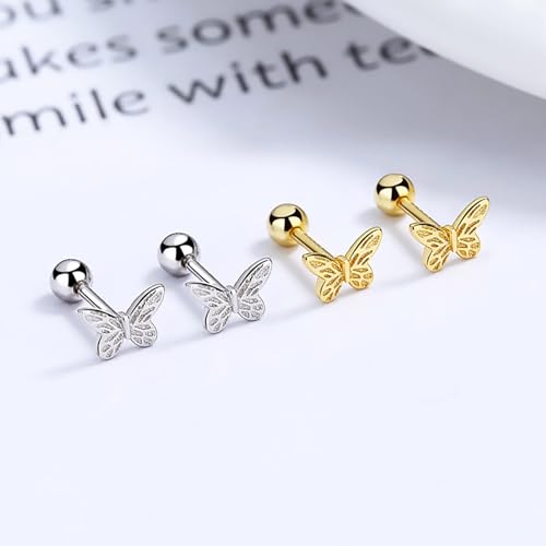 18K Gold Plated Sterling Silver Screw Back Small Trendy Dainty Cute Butterfly Stud Earrings for Women with Jewelry Rose Box2