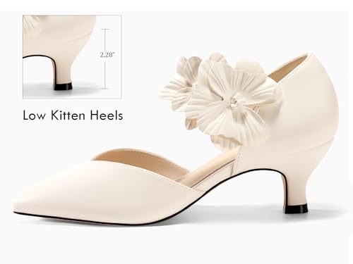Image of Coutgo Womens Low Kitten Heels Dressy Shoes Comfortable Closed Toe Flower Slip on Formal Party Dance Heeled Pumps