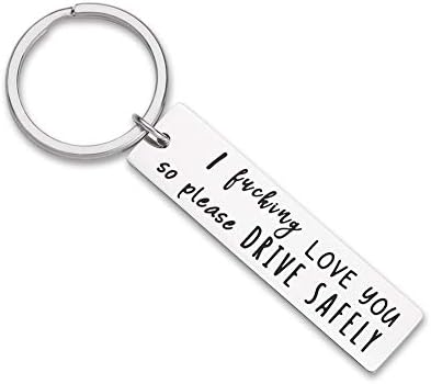 FANICE EOS Father's Day Gifts Drive Safe Keychain Boyfriend Gifts for Husband Dad I Love You Gifts Birthday Gifts Key Ring Rectangle Gift New Driver Trucker Gifts for Him Men