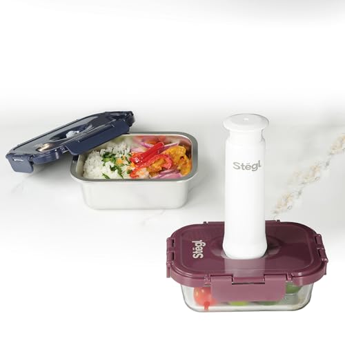 Image of Stegl Vacuum containers set of 4 | Made with Steel and Glass | Microwave & Dishwasher Safe 5x Longer Freshness, BPA-free, German Engineered | Multicolor