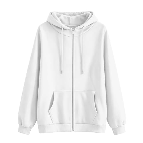 Oversized Zip Up Hoodie Women Y2k Cute Sweatshirts Fall Jackets White L - image 3